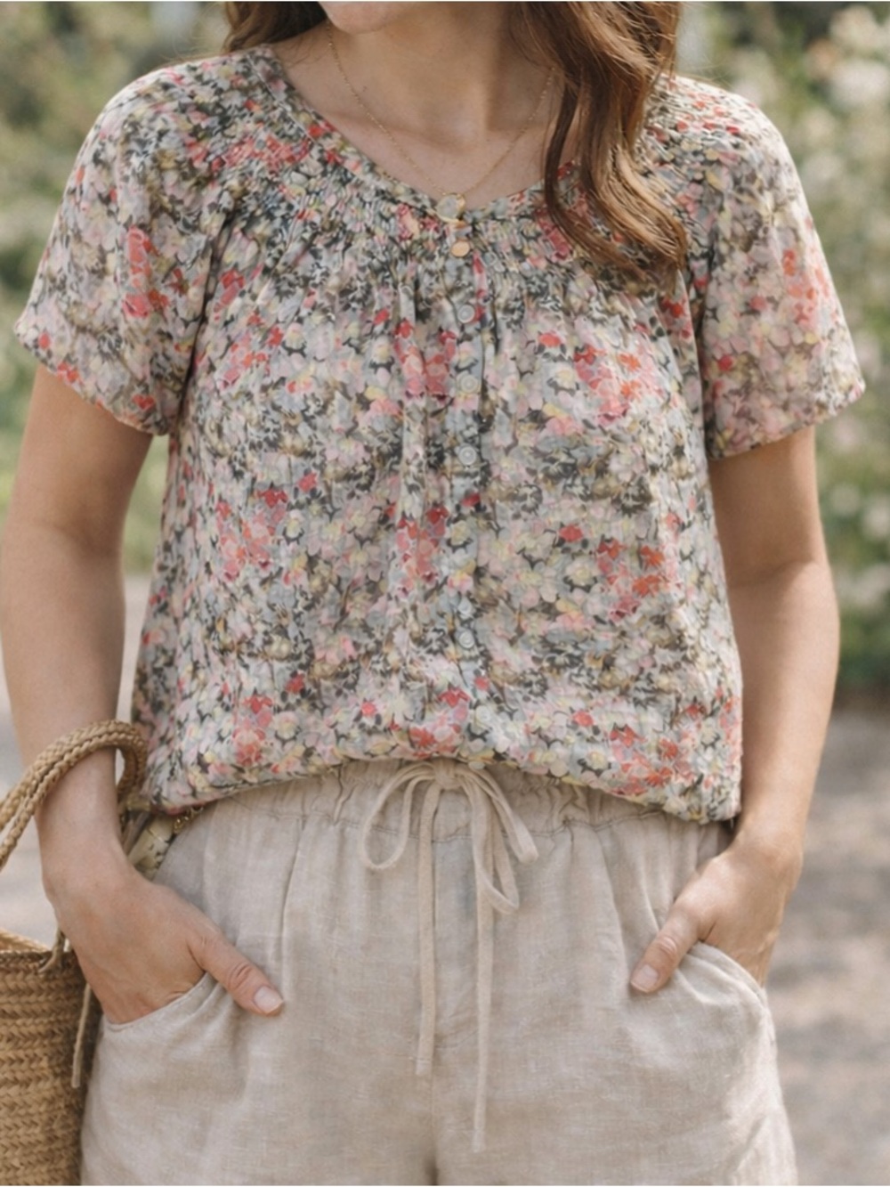LOFT Cottagecore Boho Floral Peasant Blouse Prairie Romantic XL